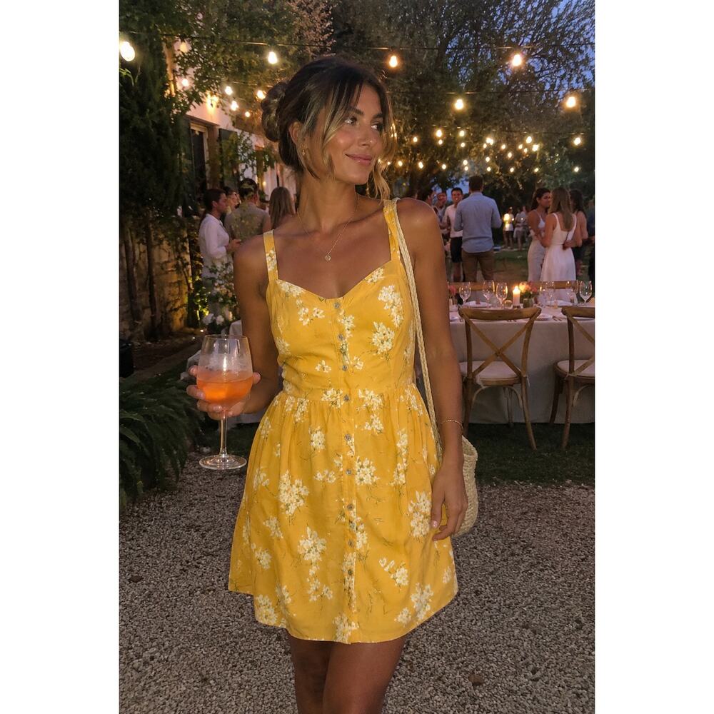 Madewell Yellow Floral Button-Front Midi Dress